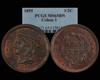 1855 Half Cent PCGS 65BN